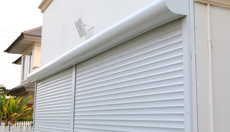 white roller shutter door closed security in modern house